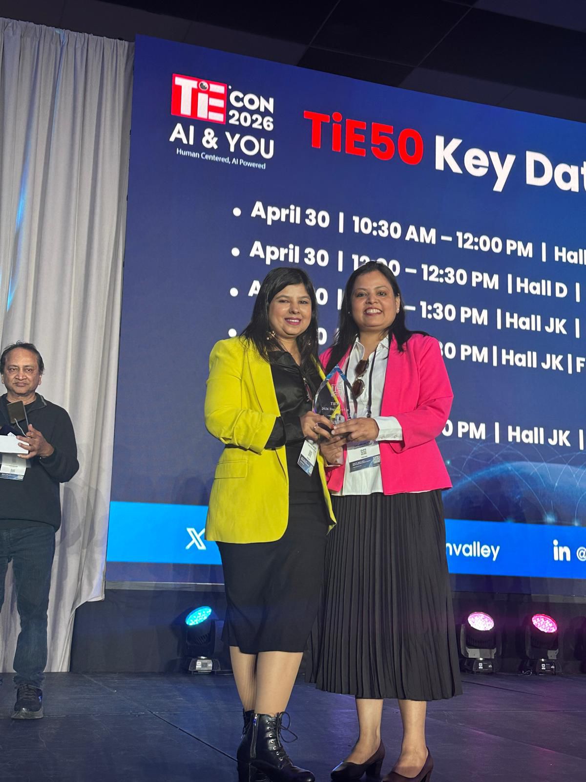 Easiofy founders receiving the TiE50 Top 50 Emerging Startups award at TiECON 2026